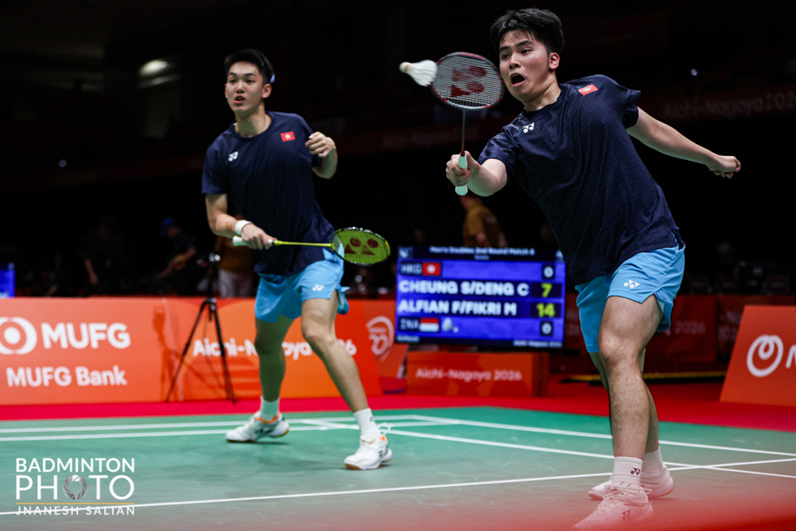 2026亞運會羽毛球男雙第二圈 張世成／鄧志輝 10-21、17-21 負 Fajar ALFIAN／Muhammad Shohibul FIKRI（印尼） (Photo Credit: Badmintonphoto)